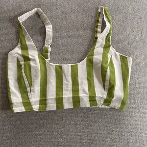 Green and White Striped Crop Top